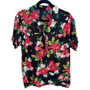 Liz Claiborne Vintage 90s Tropical Dark Floral Shirt Hawaiian‎ Beachy Womens S